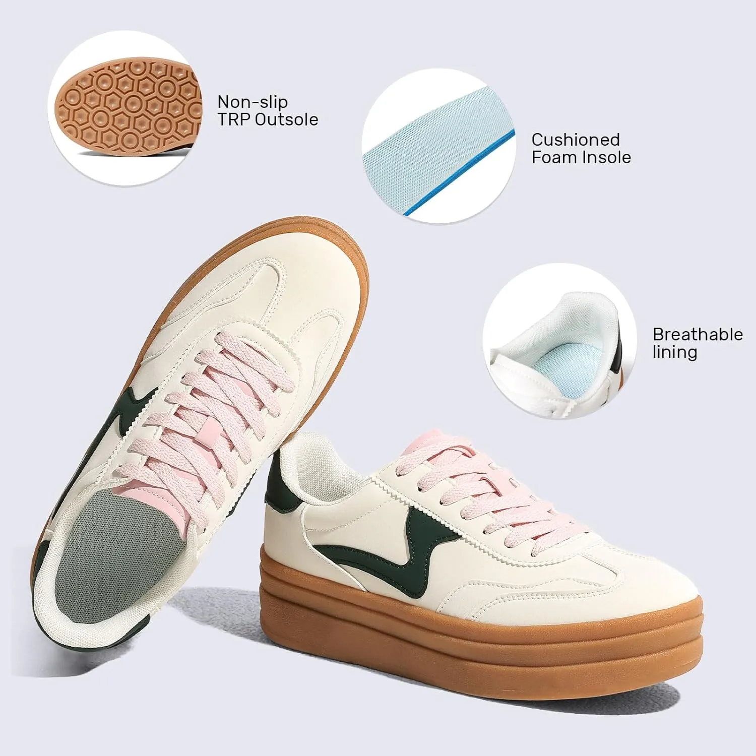 Tscoyuki Platform Women's Fashion Sneakers Casual Spring Shoes Non Slip Lightweight Walking Shoes Lace-Up Thick Sole Chunky Tennis Shoe