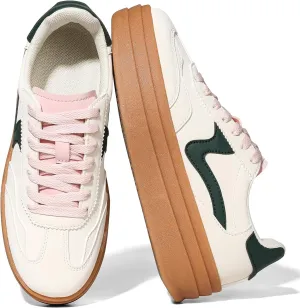 Tscoyuki Platform Women's Fashion Sneakers Casual Spring Shoes Non Slip Lightweight Walking Shoes Lace-Up Thick Sole Chunky Tennis Shoe