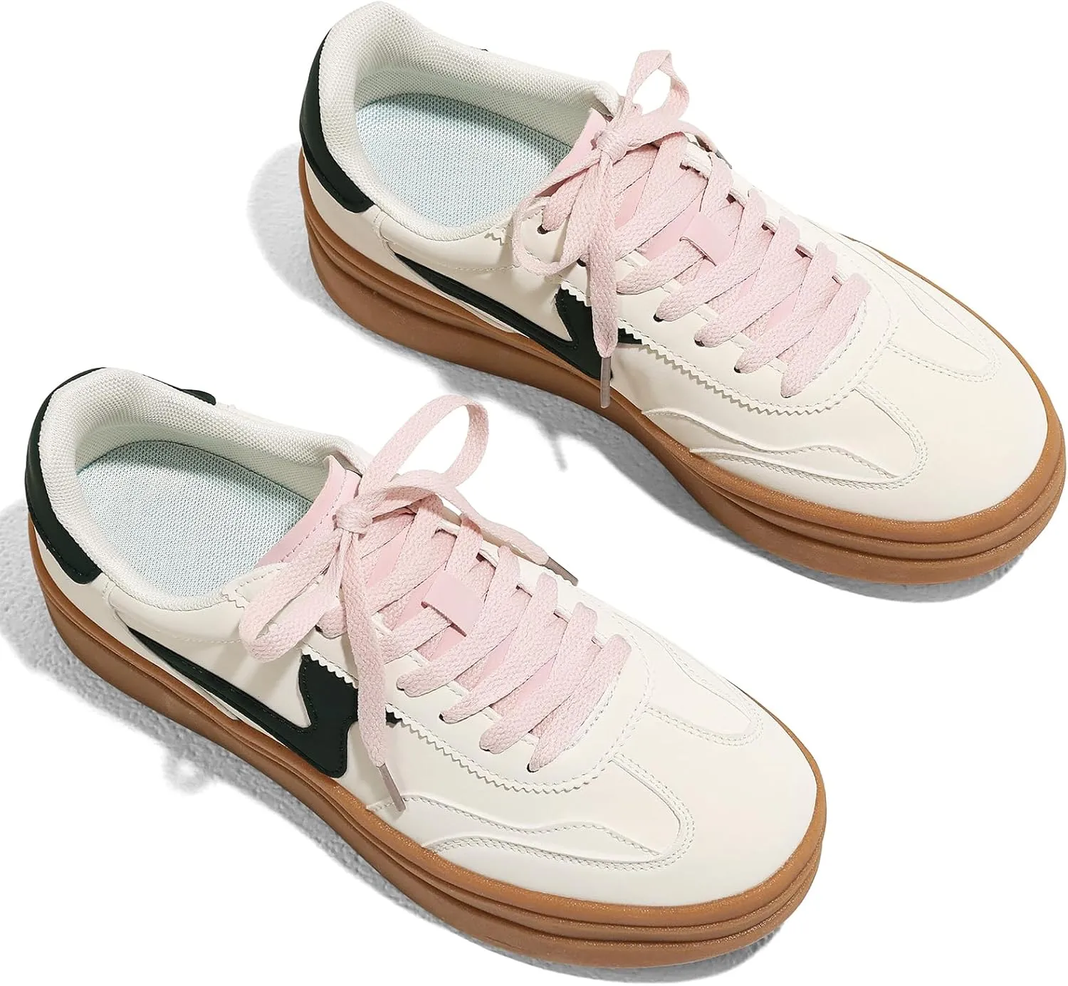 Tscoyuki Platform Women's Fashion Sneakers Casual Spring Shoes Non Slip Lightweight Walking Shoes Lace-Up Thick Sole Chunky Tennis Shoe