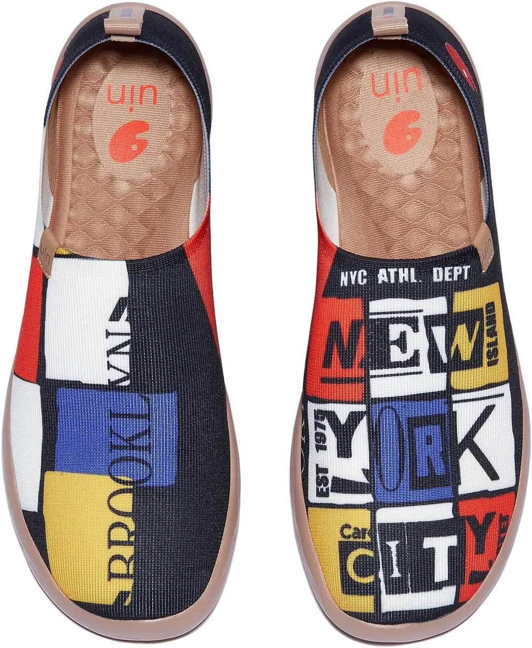 UIN Men's Loafers Lightweight Knitted Sneakers Walking Casual Slip Ons Funny Style Art Painted Travel Shoes Modern NYC (7.5)