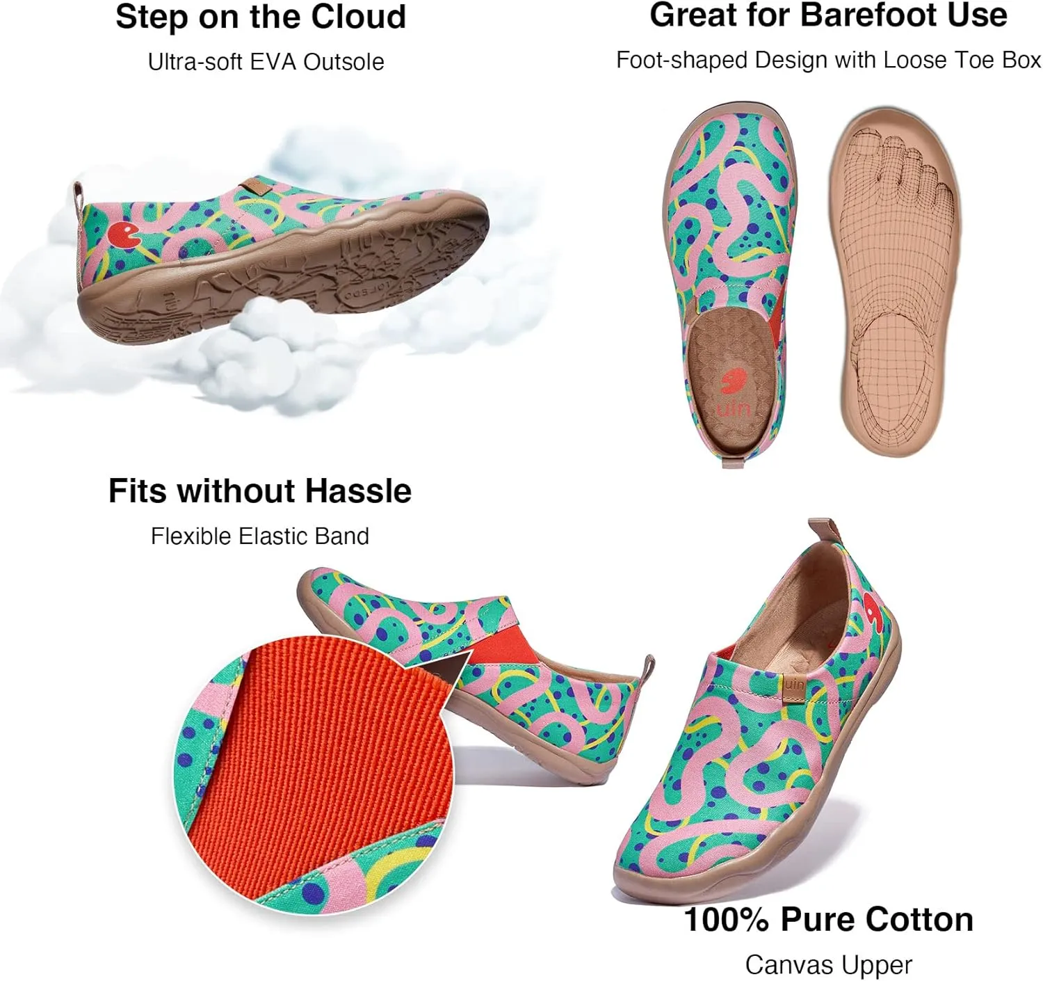 UIN Women's Slip Ons Lightweight Flats Walking Casual Loafers Travel Shoes Toledo  Color & Geometry