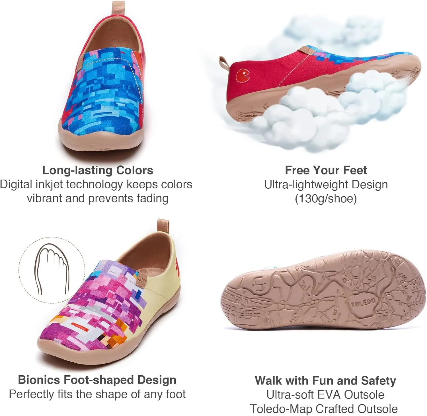 UIN Women's Slip Ons Lightweight Flats Walking Casual Loafers Travel Shoes Toledo  Color & Geometry
