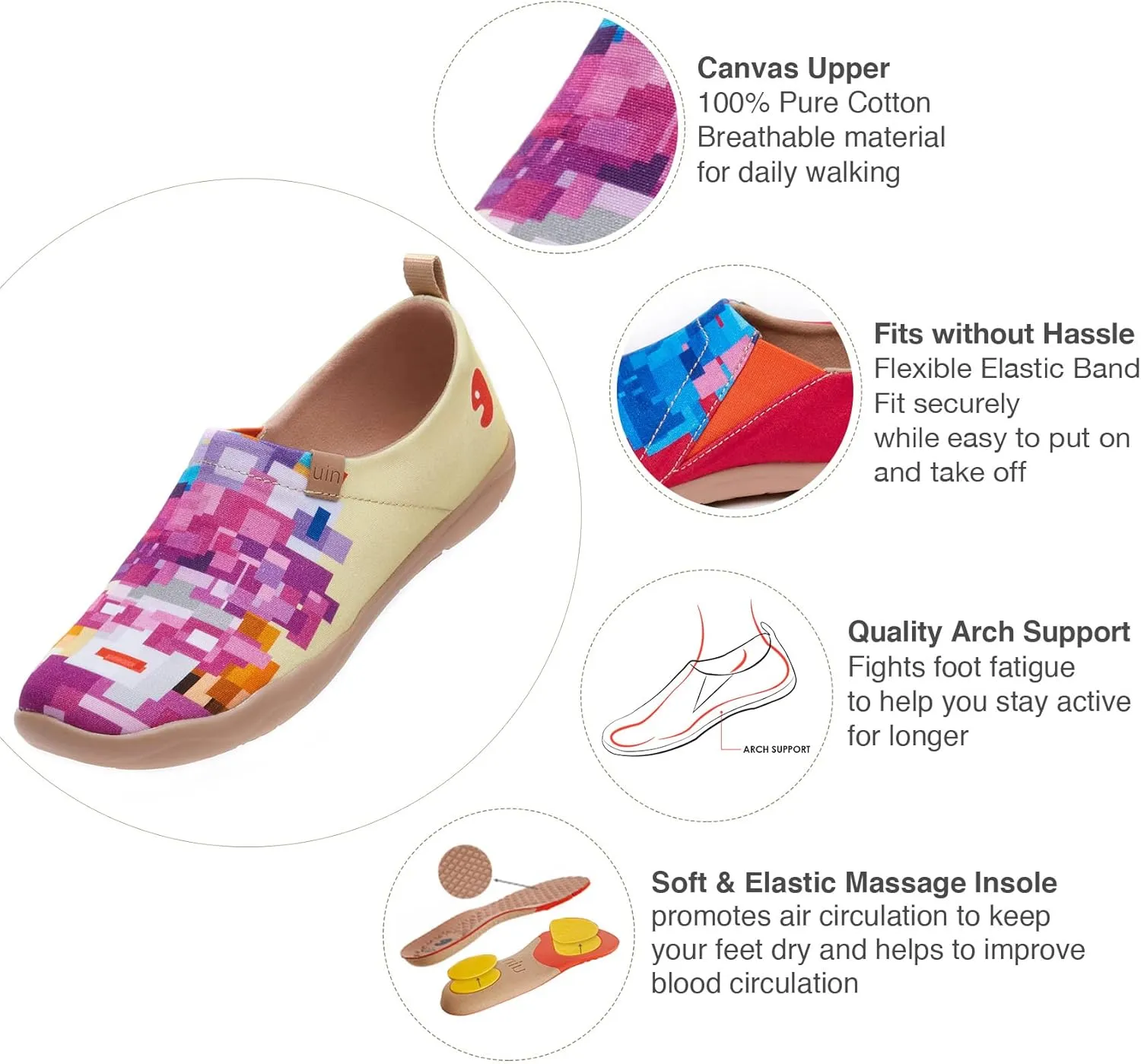 UIN Women's Slip Ons Lightweight Flats Walking Casual Loafers Travel Shoes Toledo  Color & Geometry