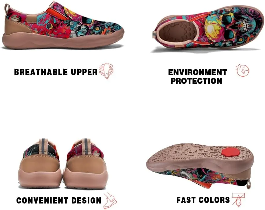 Walking Casual Loafers for Men Slip Ons Leather Shoes Lightweight Comfortable Art Painted Travel Sneaker