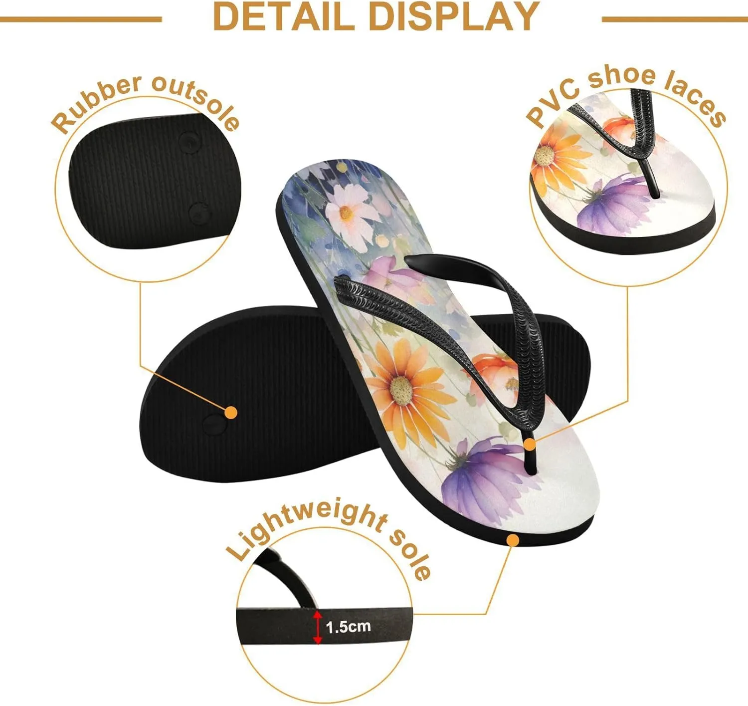 Watercolor Flowers Flip Flop Sandal Men's and Women's Summer Sandal | Beach & Water Shoes682