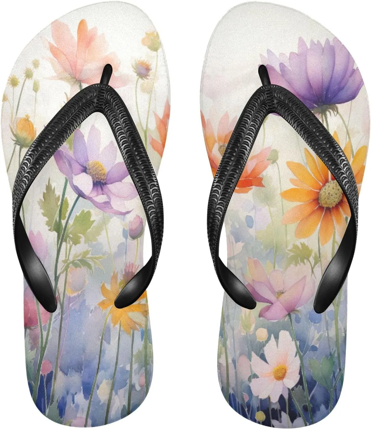 Watercolor Flowers Flip Flop Sandal Men's and Women's Summer Sandal | Beach & Water Shoes682