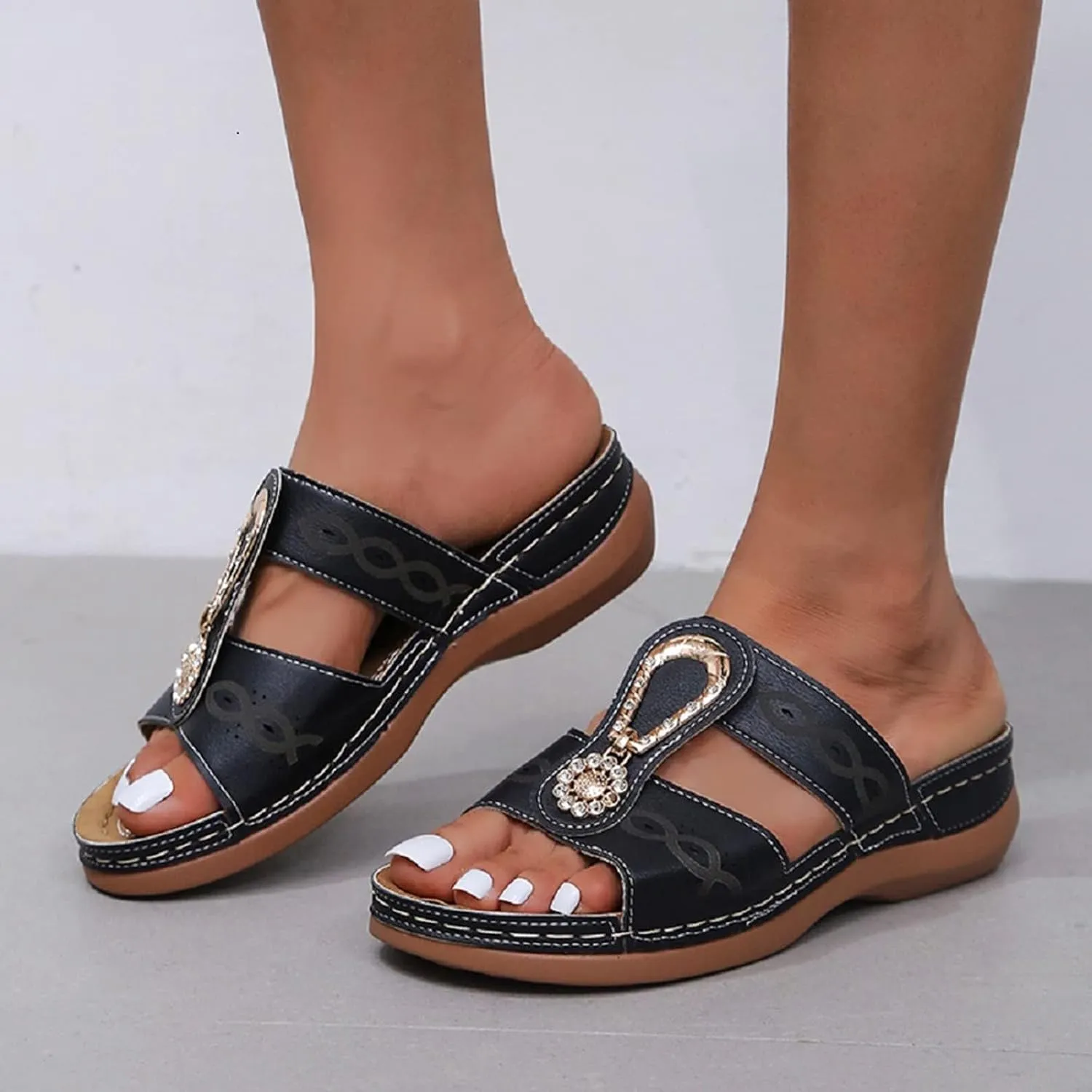 Wedge Sandals for Women Dressy Summer Arch Support Orthopedic Sandals Non Slip Comfortable Walking Slides Beach Shoes