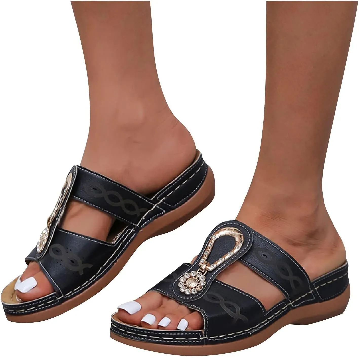 Wedge Sandals for Women Dressy Summer Arch Support Orthopedic Sandals Non Slip Comfortable Walking Slides Beach Shoes