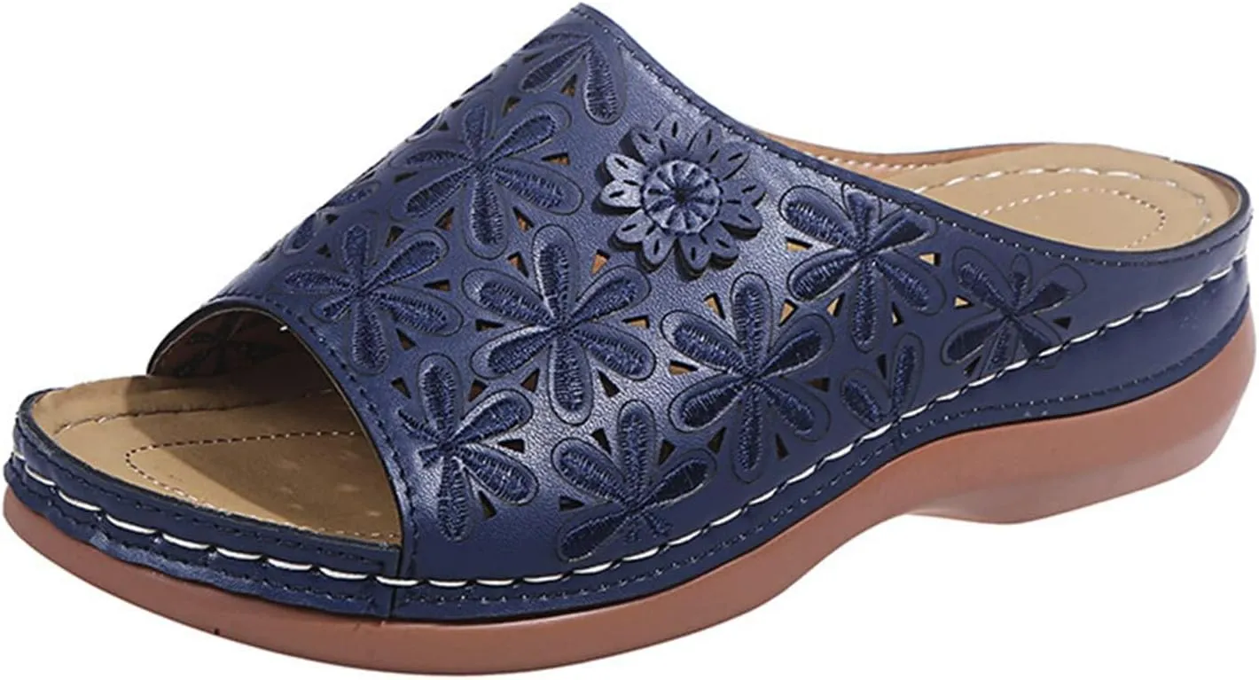 Women Dressy Summer Flat Arch Support Fashion Orthotic Slides Platform Sandals Comfortable Slip On Wedge Slippers