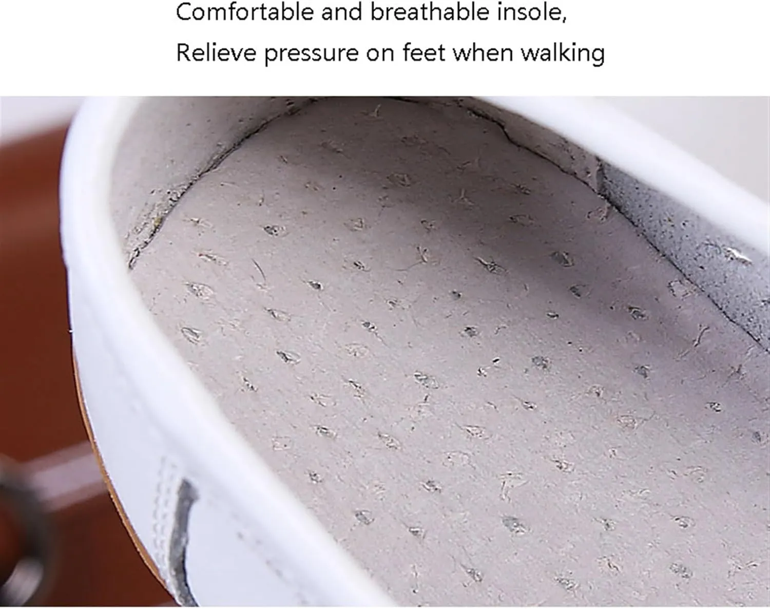 Women Nurse Work Shoes, Womens Summer Hollow Breathable Slip-On Leather Orthopedic Nurse Shoes, Non-Slip Comfortable Walking Running Casual Lightweight Loafers
