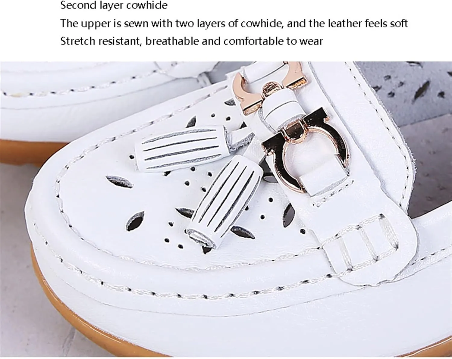 Women Nurse Work Shoes, Womens Summer Hollow Breathable Slip-On Leather Orthopedic Nurse Shoes, Non-Slip Comfortable Walking Running Casual Lightweight Loafers