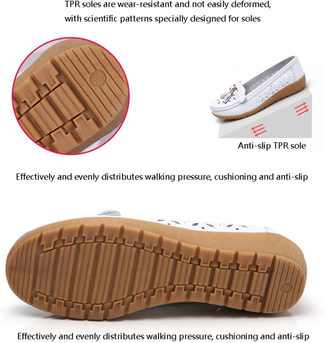 Women Nurse Work Shoes, Womens Summer Hollow Breathable Slip-On Leather Orthopedic Nurse Shoes, Non-Slip Comfortable Walking Running Casual Lightweight Loafers