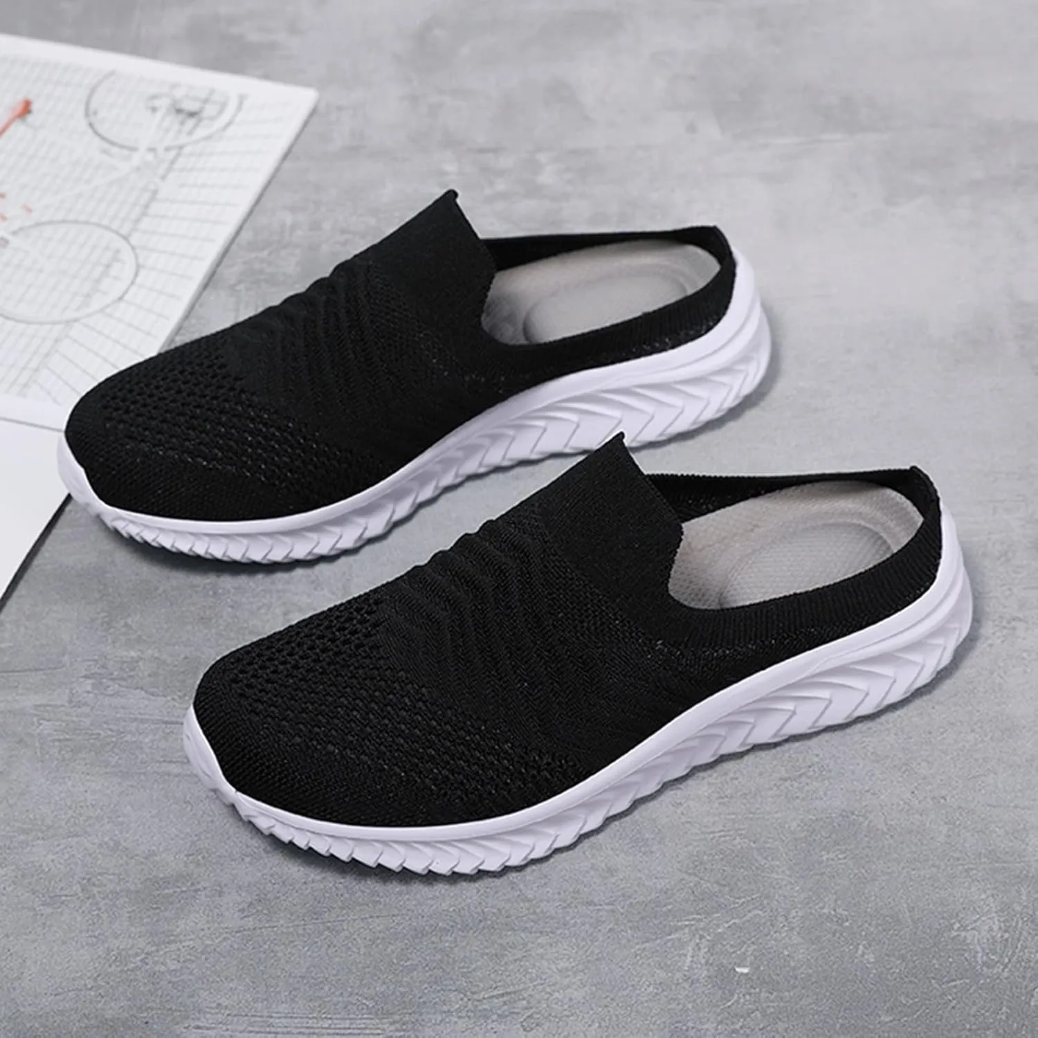 Women's Backless Walking Sneakers Summer Slip-on Tennis Shoes Men Slip On Men Shoes Casual Wedge Sneakers Waterproof Tennis Shoe Cross Trainer Shoe