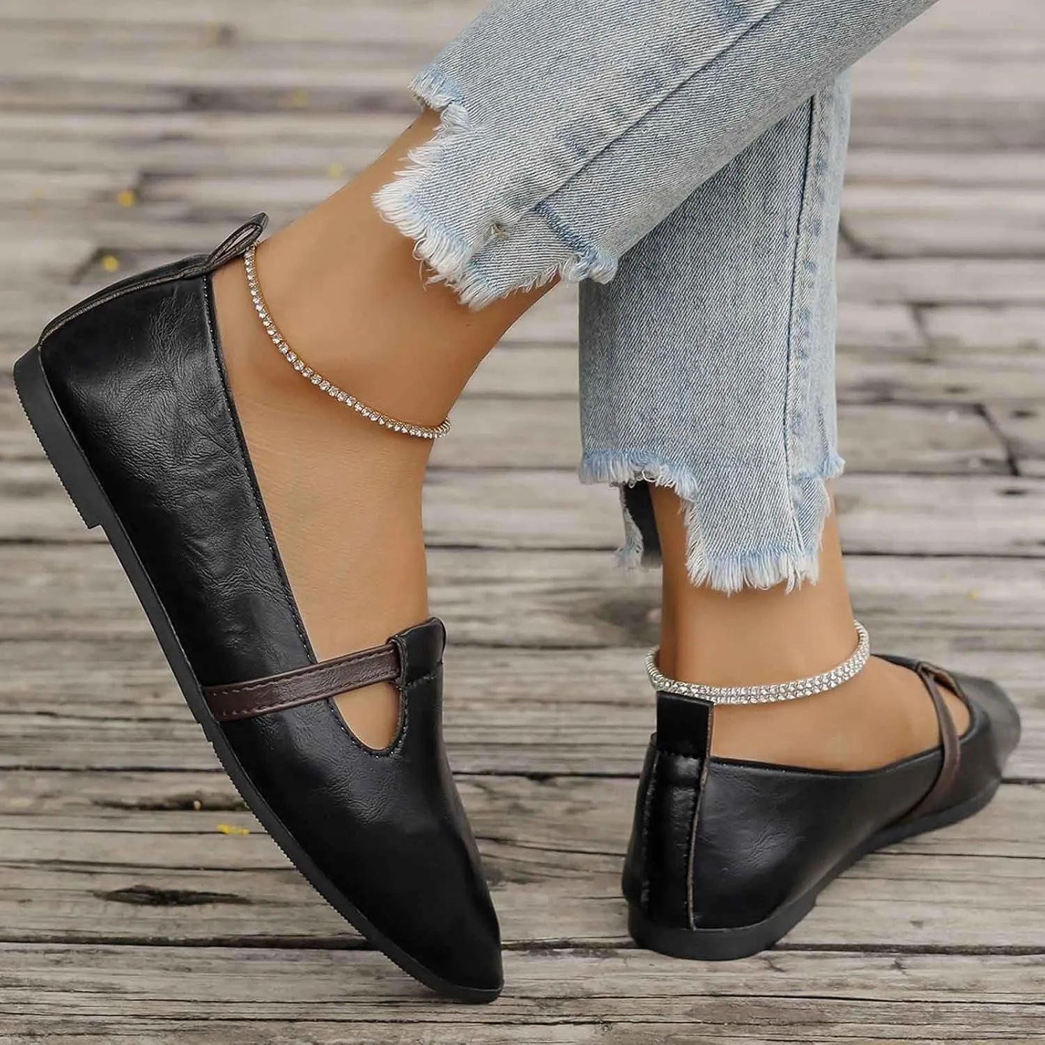 Women's Casual Slip On Shoes Comfortable Lightweight Breathable Flat Sandals for Daily Wear with Square Toe