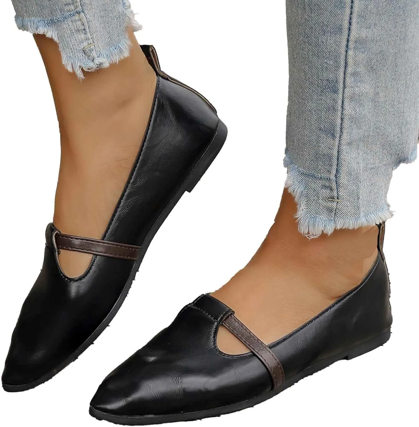 Women's Casual Slip On Shoes Comfortable Lightweight Breathable Flat Sandals for Daily Wear with Square Toe
