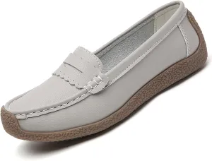 Women's Casual Soft Genuine Leather Flats Shoes Comfortable Penny Loafers Slip-Ons Softsole Driving Walking Moccasins Boat Shoes