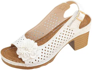 Womens Chunky High Block Heels Fish Mouth Flowers Sandals 2025 Summer Casual Ankle Strap Hollow Out Platform Wedge Sandal