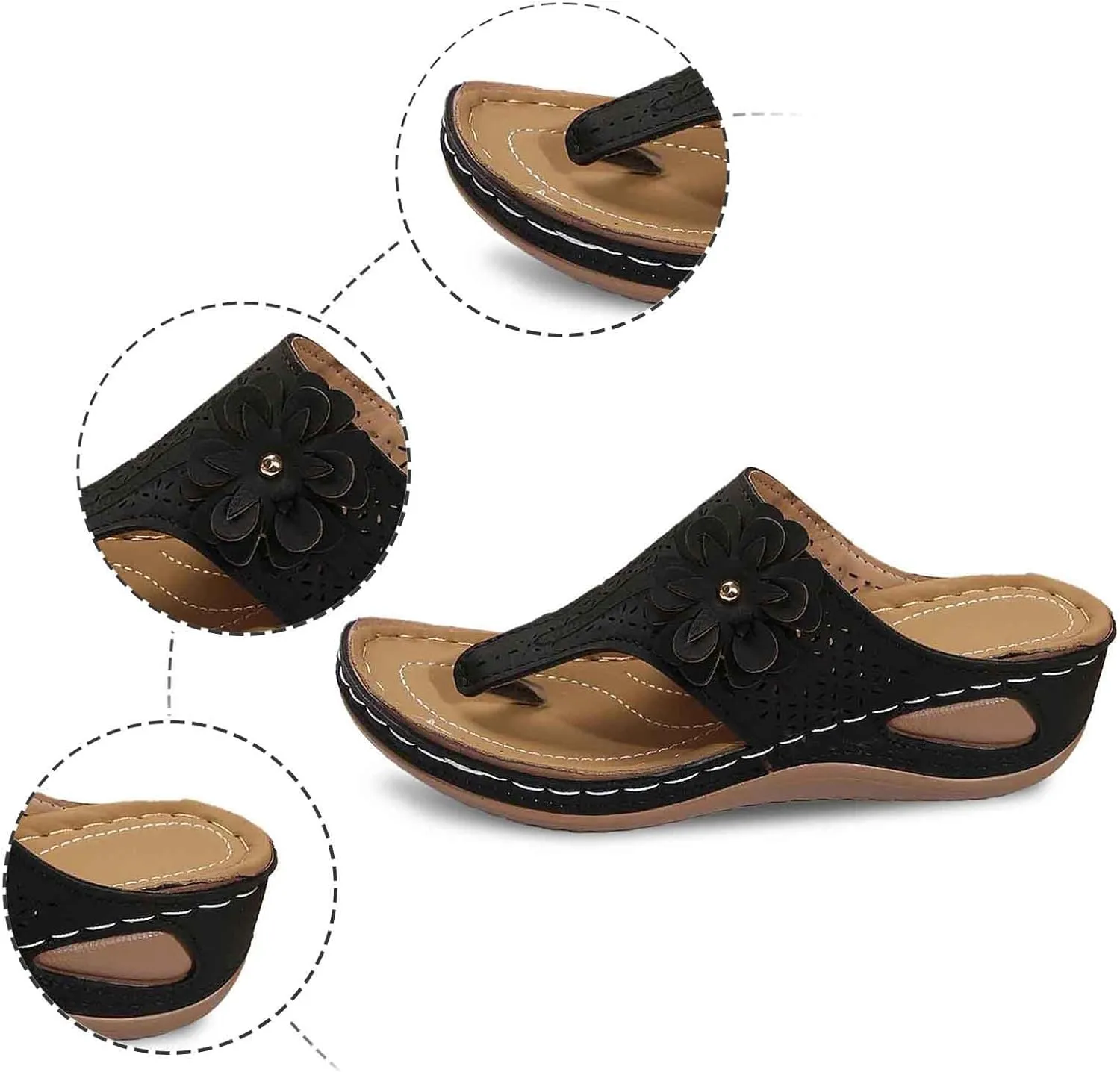 Women's Comfortable Wedge Sandals Open Toe Flip Flops Casual Walking Shoes with Arch Support for Summer Spring