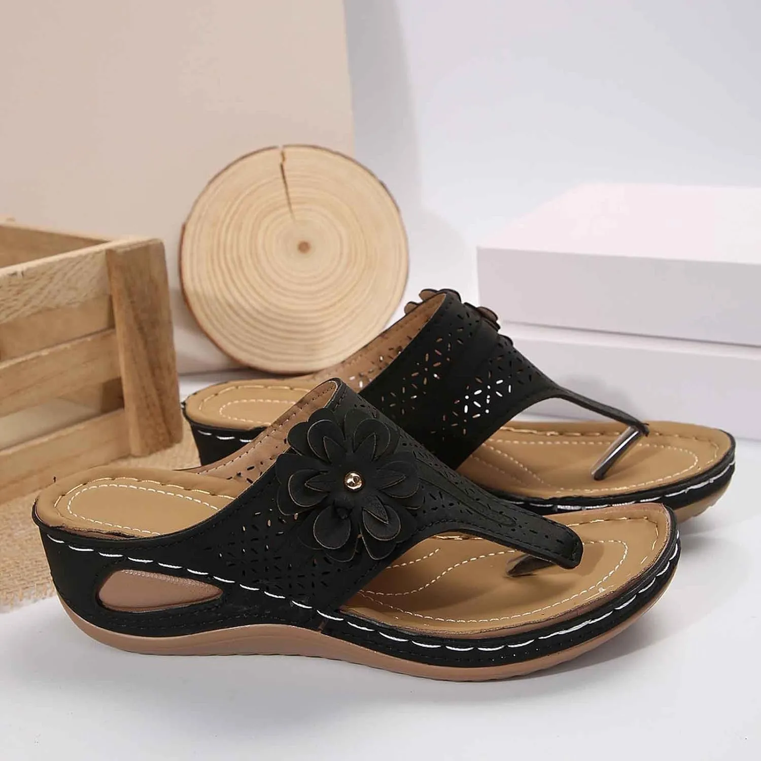 Women's Comfortable Wedge Sandals Open Toe Flip Flops Casual Walking Shoes with Arch Support for Summer Spring