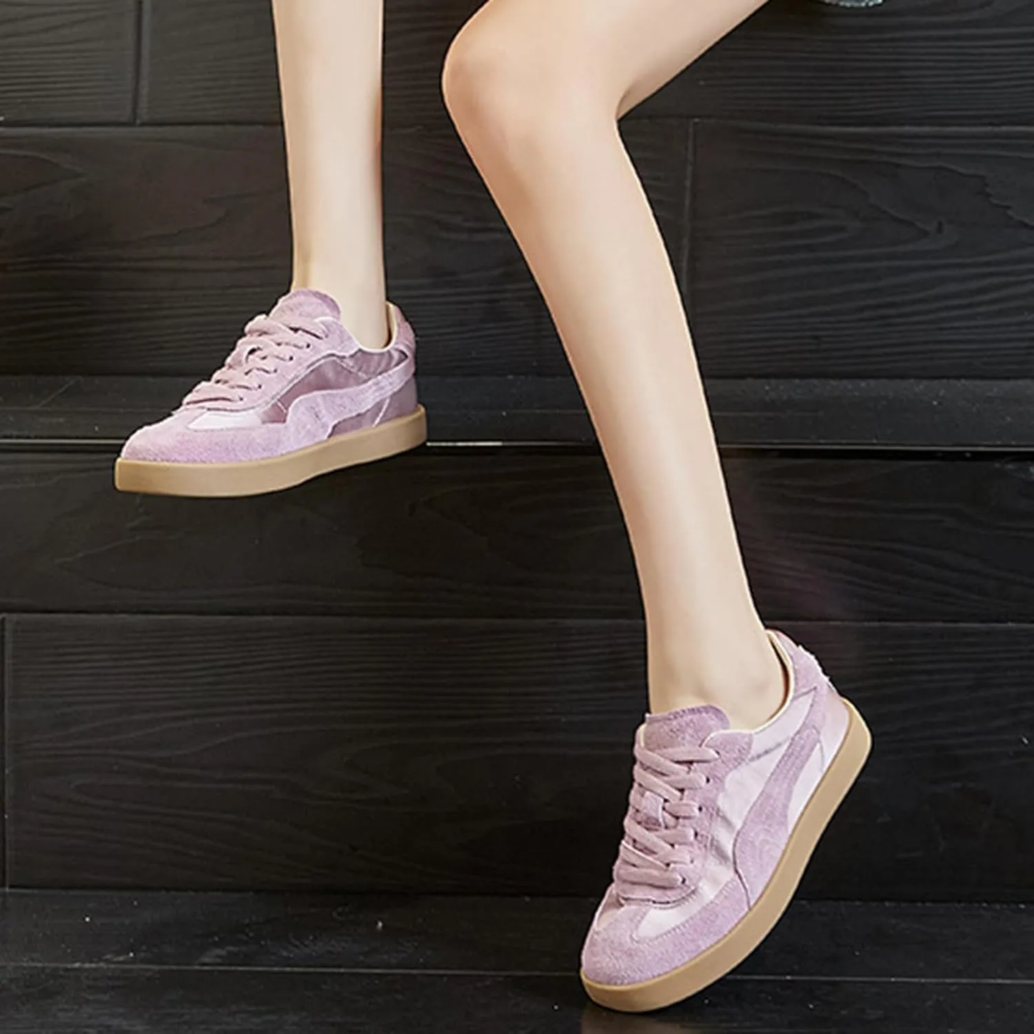 Women's Fashion Platform Trainers Casual Lace-Up Flats Spring Sneakers - Breathable White Sneakers for Spring Season