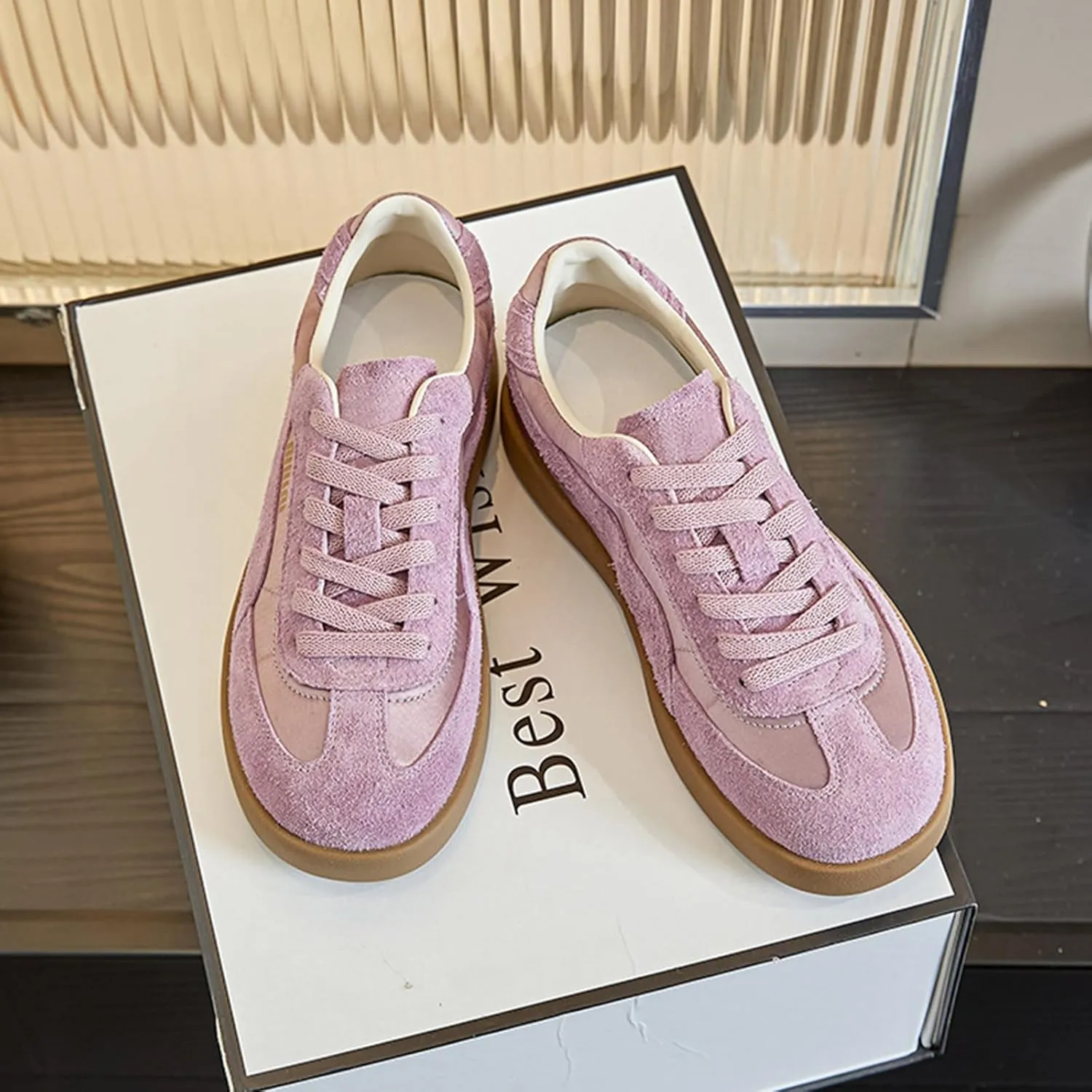 Women's Fashion Platform Trainers Casual Lace-Up Flats Spring Sneakers - Breathable White Sneakers for Spring Season
