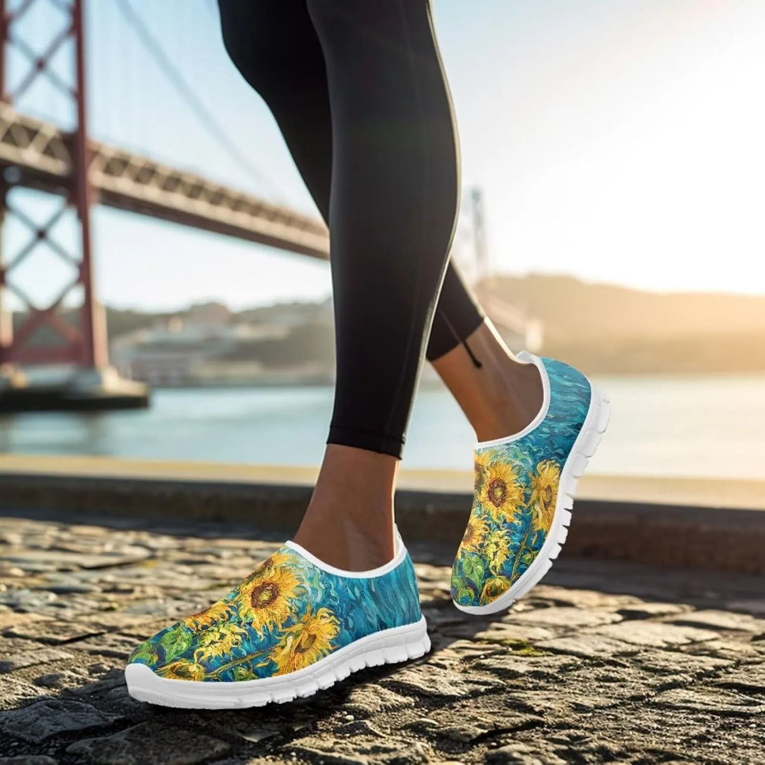 Women's Fashion Sneakers Lightweight Walking Casual Slip Ons Comfortable Flower Print Athletic Travel Shoes