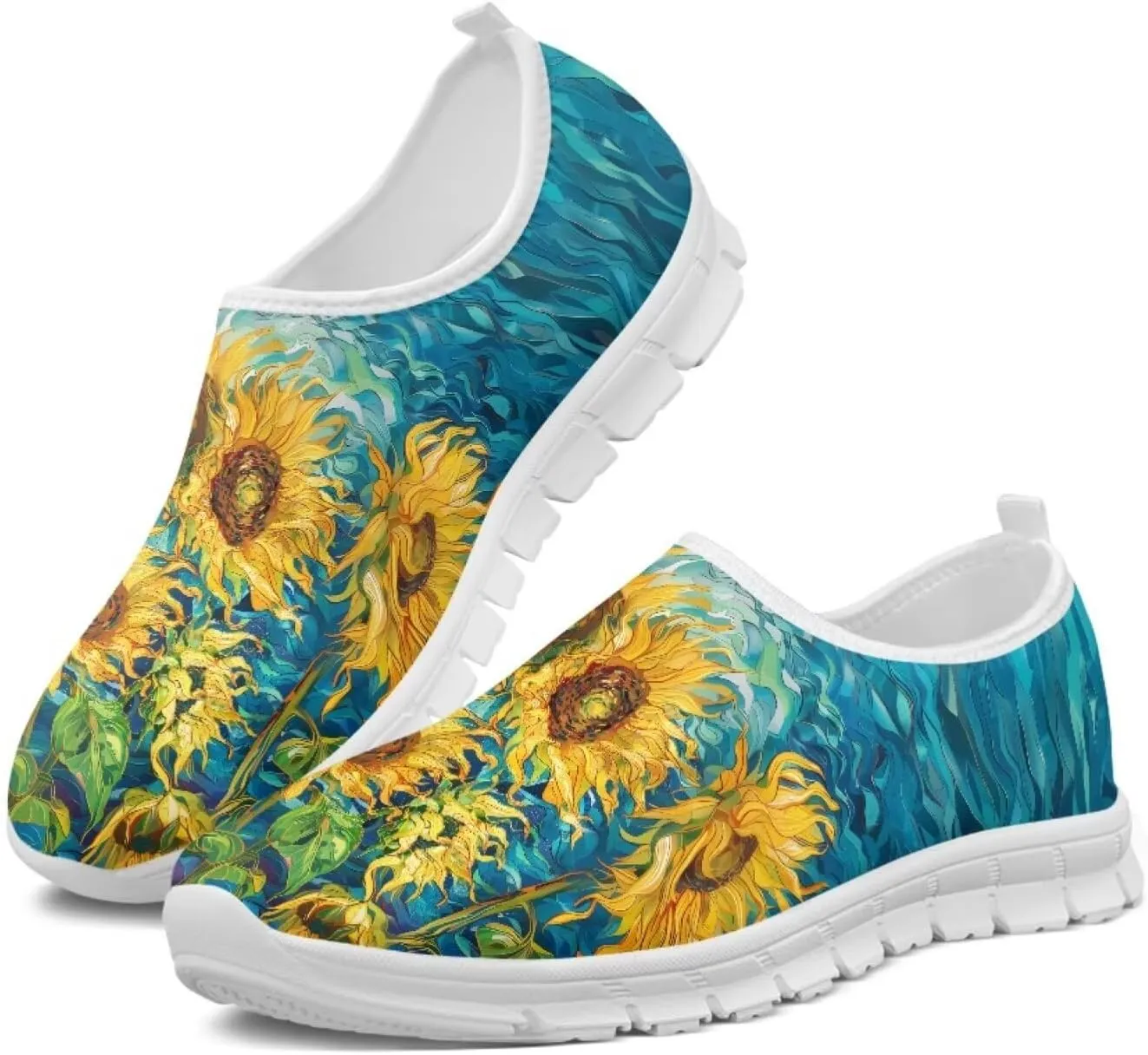 Women's Fashion Sneakers Lightweight Walking Casual Slip Ons Comfortable Flower Print Athletic Travel Shoes