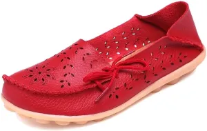 Women's Floral Leather Slipper Loafers Flat Shoes Slip-Ons