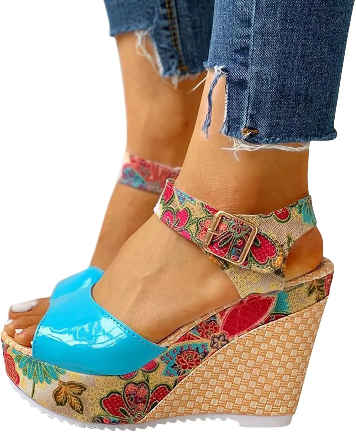 Women's High Wedge Heels Summer Dressy Platform Sandals Print Open Toe Slingback Ankle Strap Adjustable Espadrille Wedges Sandal Elegant Wedding Comfortable Fishmouth Shoes Trendy Going Out Sandals