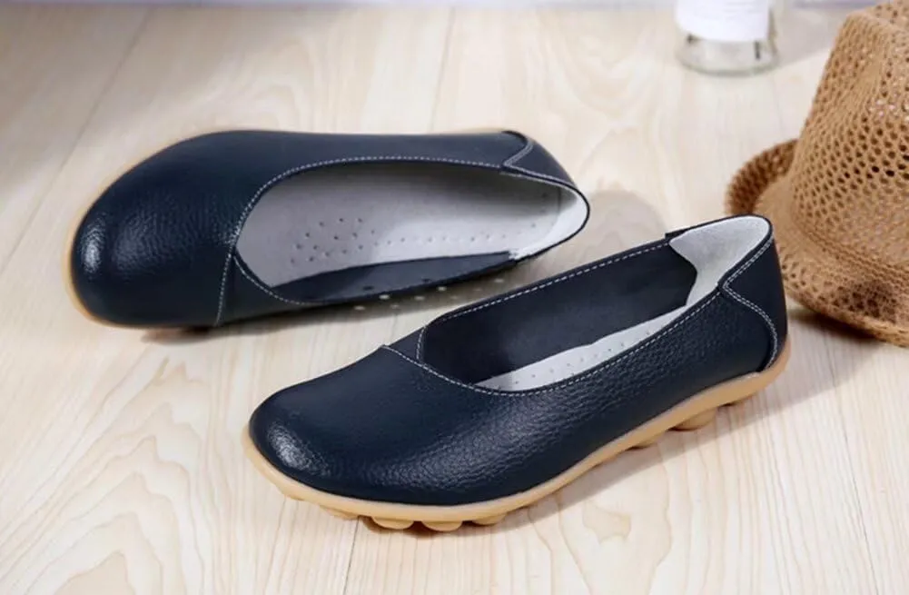 Women's Leather Flats Shoes Slip-Ons Casual Walking Driving Loafers