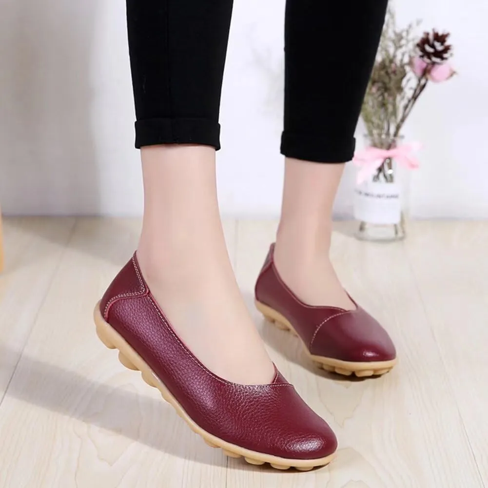 Women's Leather Flats Shoes Slip-Ons Casual Walking Driving Loafers