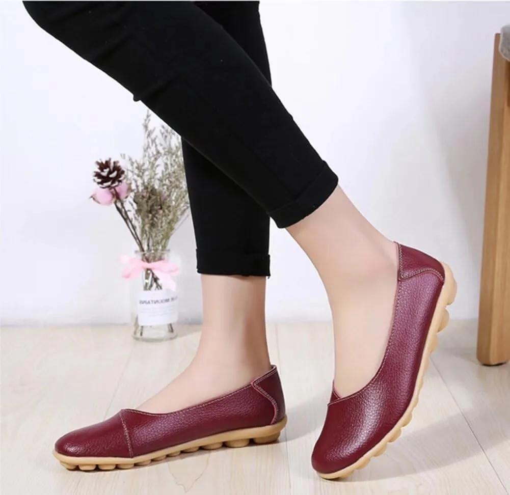 Women's Leather Flats Shoes Slip-Ons Casual Walking Driving Loafers
