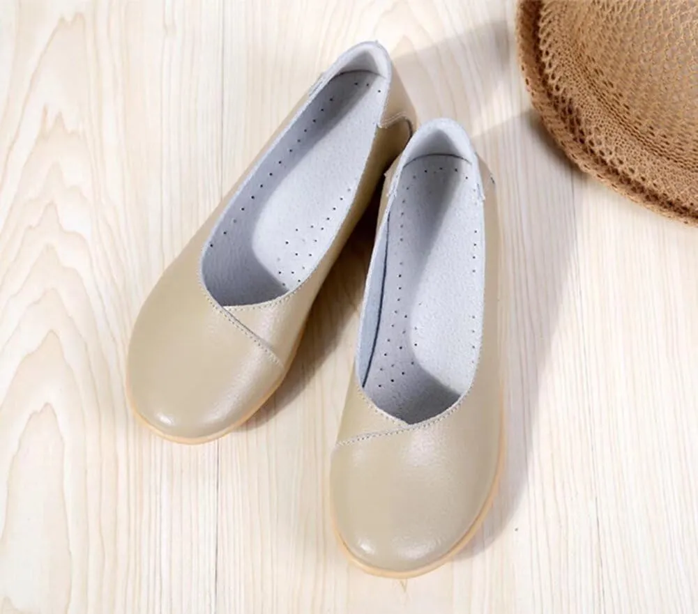 Women's Leather Flats Shoes Slip-Ons Casual Walking Driving Loafers