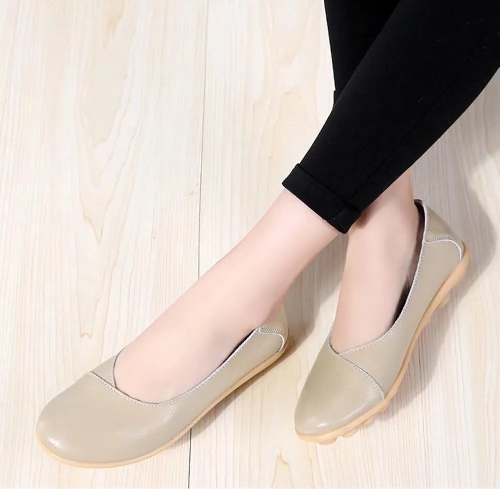Women's Leather Flats Shoes Slip-Ons Casual Walking Driving Loafers