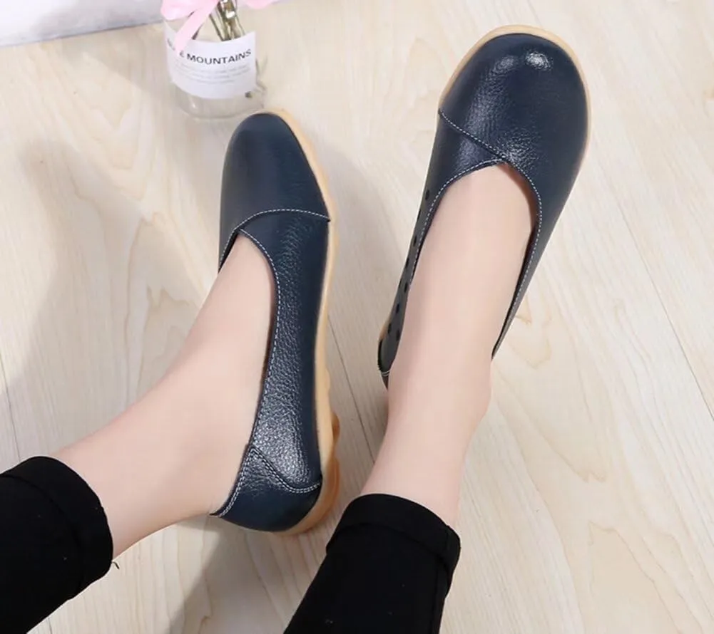 Women's Leather Flats Shoes Slip-Ons Casual Walking Driving Loafers
