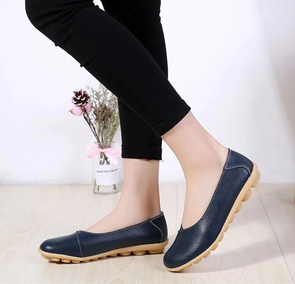 Women's Leather Flats Shoes Slip-Ons Casual Walking Driving Loafers