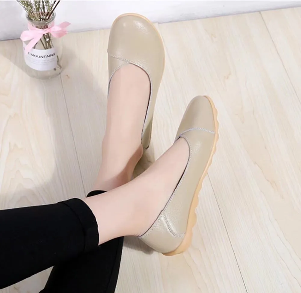 Women's Leather Flats Shoes Slip-Ons Casual Walking Driving Loafers