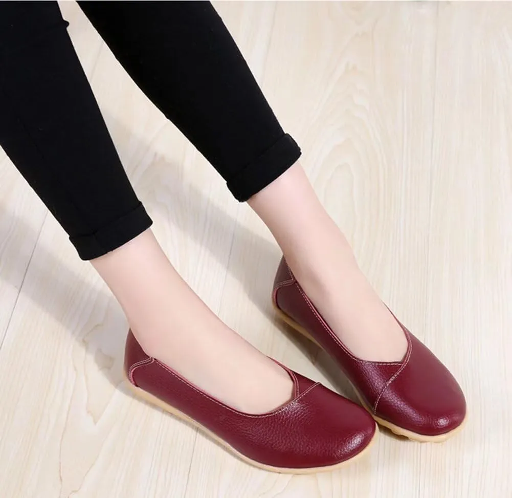 Women's Leather Flats Shoes Slip-Ons Casual Walking Driving Loafers