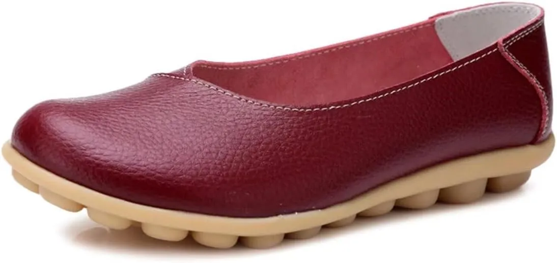 Women's Leather Flats Shoes Slip-Ons Casual Walking Driving Loafers