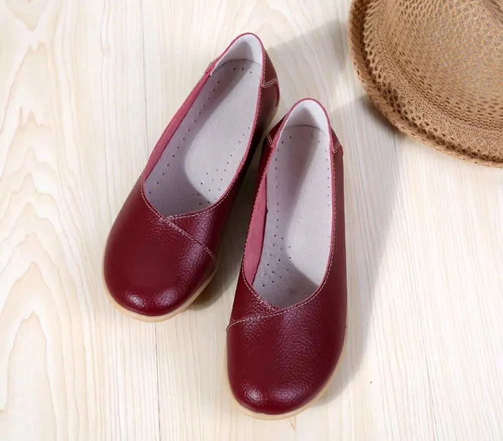 Women's Leather Flats Shoes Slip-Ons Casual Walking Driving Loafers
