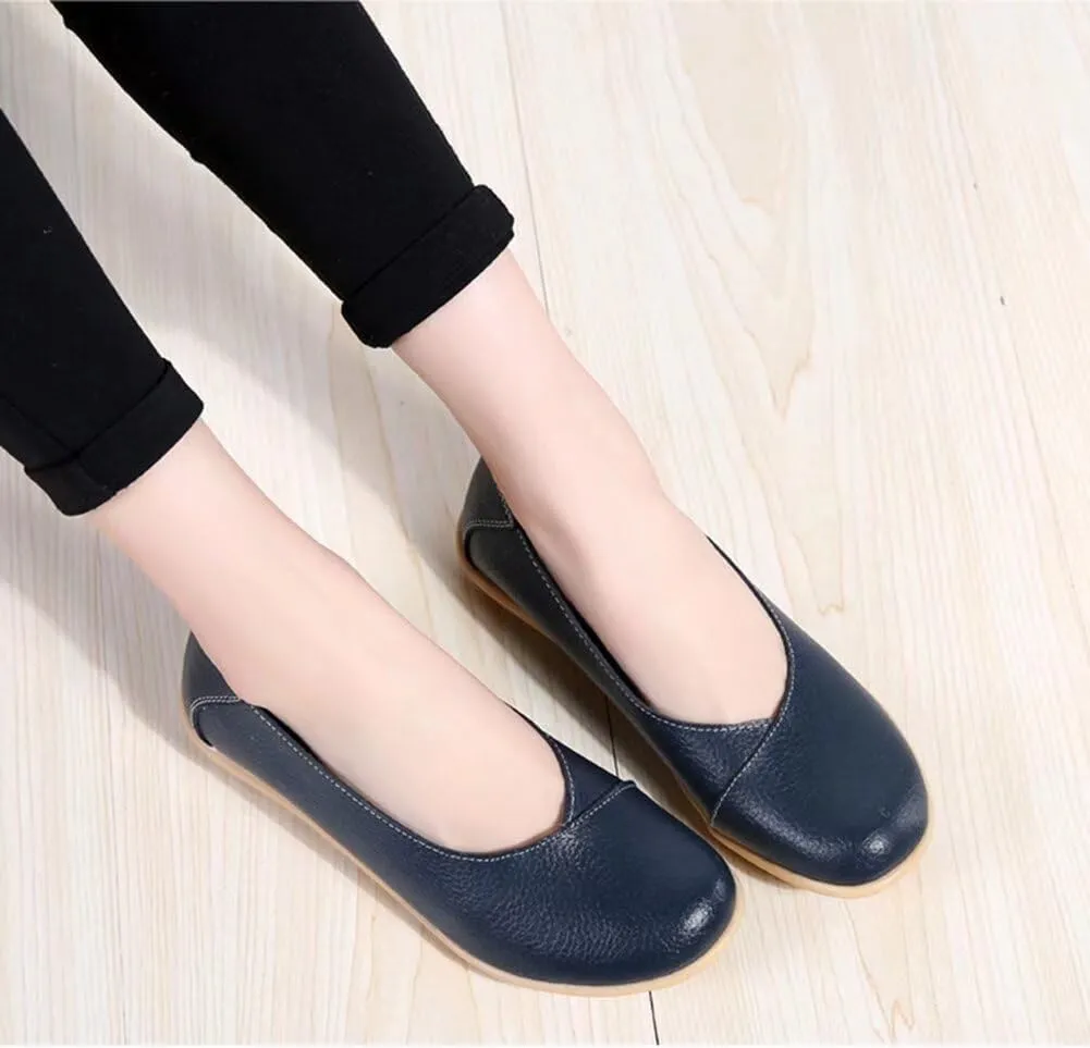 Women's Leather Flats Shoes Slip-Ons Casual Walking Driving Loafers