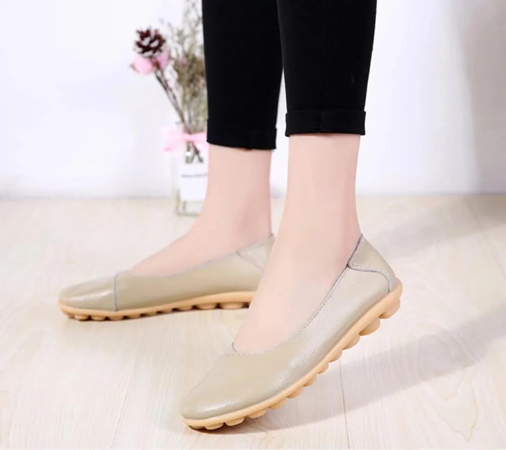 Women's Leather Flats Shoes Slip-Ons Casual Walking Driving Loafers