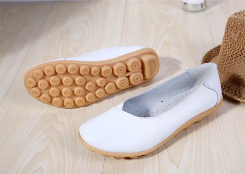 Women's Leather Flats Shoes Slip-Ons Casual Walking Driving Loafers
