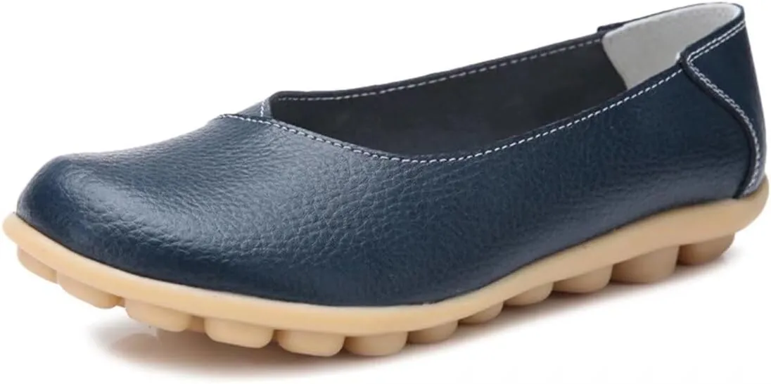 Women's Leather Flats Shoes Slip-Ons Casual Walking Driving Loafers
