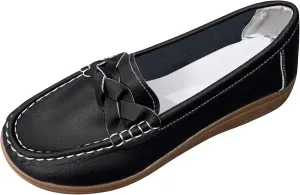 Women's Leather Flats Shoes Slip-Ons Casual Walking Loafers Breathable Driving Flats Shoes Orthopedic Loafers