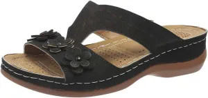 Womens Leather Low Wedge Sandals Comfortable Walking Casual Slip on Summer Sandals Rubber Sole Slippers Summer Beach Vacation Shoes