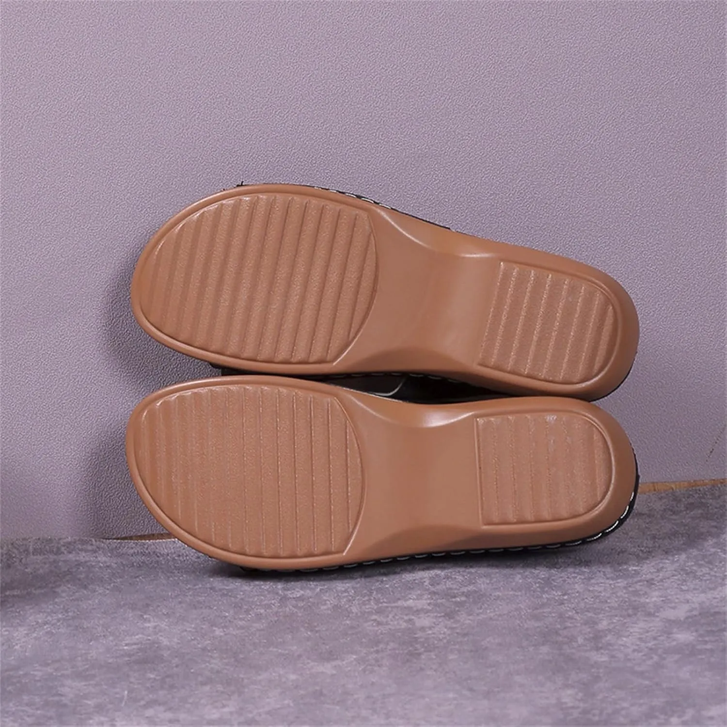 Womens Leather Low Wedge Sandals Comfortable Walking Casual Slip on Summer Sandals Rubber Sole Slippers Summer Beach Vacation Shoes