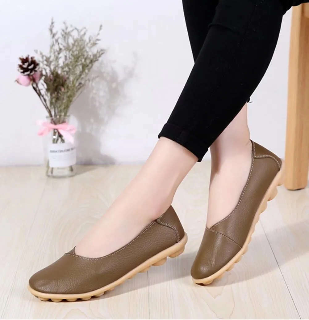 Women's Leather Shoes Loafers Slip-Ons Flats Casual Walking Driving