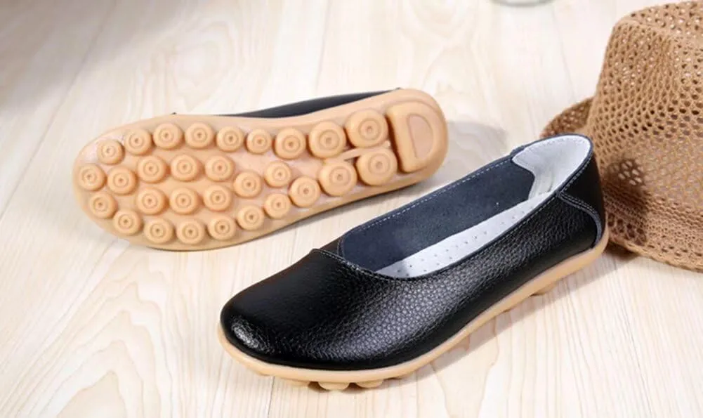 Women's Leather Shoes Loafers Slip-Ons Flats Casual Walking Driving