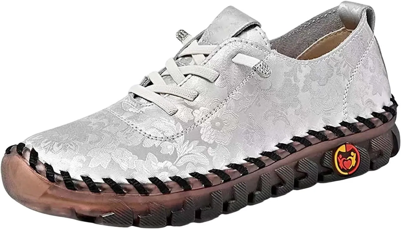 Women's Leather Soft Casual Breathable Walking Running Shoes Comfortable Tennis Shoes Flat Bottom Loafers Non Slip Summer Spring Women's Sneakers